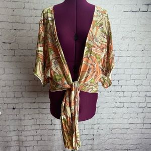 Lani California size large front tie blouse 70’s inspired floral print